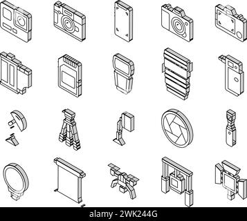 Le icone isometriche di Photography Device Collection consentono di impostare il vettore Illustrazione Vettoriale