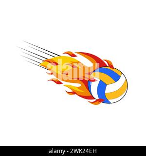 Illustrazione vettoriale di pallavolo con forma semplice a fiamma. Ideale per adesivi, decalcomanie, logo sportivo e qualsiasi tipo di decorazione Illustrazione Vettoriale