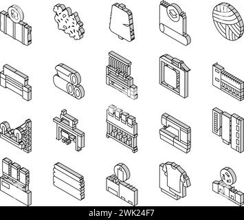 Icone isometriche della collezione di produzione tessile impostate come vettore Illustrazione Vettoriale