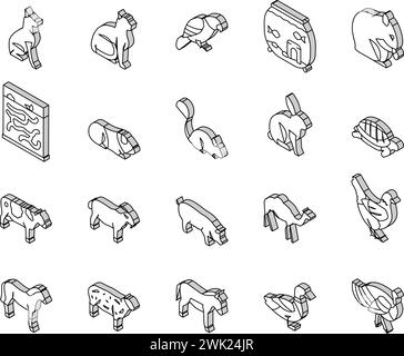 Le icone isometriche PET Domestic Animal Collection sono impostate come vettore Illustrazione Vettoriale
