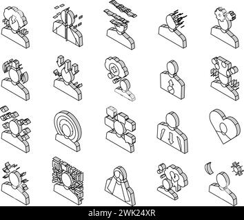 Le icone isometriche della raccolta dei problemi psicologici impostano il vettore Illustrazione Vettoriale