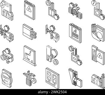 Le icone isometriche dello strumento di installazione elettrica impostano il vettore Illustrazione Vettoriale