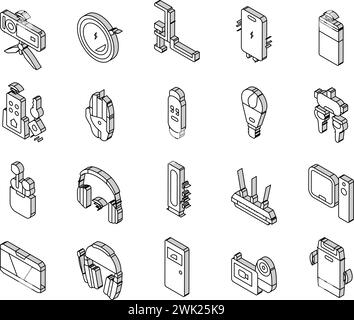 Le icone isometriche della tecnologia elettronica digitale impostano il vettore Illustrazione Vettoriale