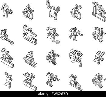 Le icone isometriche handicap Athlete Sport Game impostano il vettore Illustrazione Vettoriale