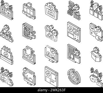 Le icone isometriche ERP Enterprise Resource Planning impostano il vettore Illustrazione Vettoriale