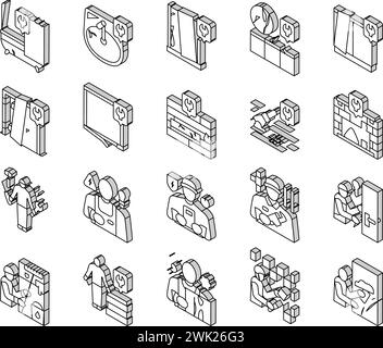 Le icone isometriche di riparazione mobili e edifici impostano il vettore Illustrazione Vettoriale