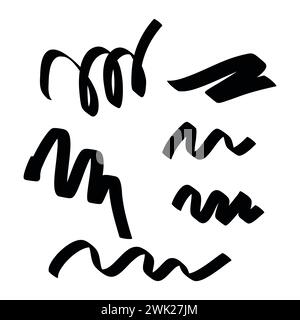 Set vettoriale di elementi di pennello in grassetto astratti per tracciare. Macchie di vernice grunge disegnate a mano. Linee di traccia tracciate a inchiostro isolato per la progettazione. Illustrazione Vettoriale