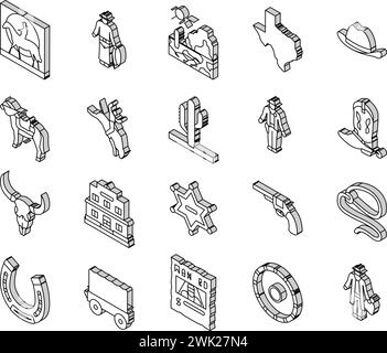 Le icone isometriche di Western Cowboy e Sheriff Man impostano il vettore Illustrazione Vettoriale