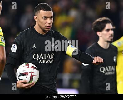 Nantes, Francia. 17 febbraio 2024. © PHOTOPQR/OUEST FRANCE/Franck Dubray ; Nantes ; 17/02/2024 ; Football Championnat de France de ligue 1 Nantes contre Paris Saint Germain PSG Kylian Mbappé/PSG (Photo Franck Dubray) NANTES 02/17/2024: Nantes PSG campionato francese di campionato 1. Prima partita per Mbappé dall'annuncio ufficiale della sua partenza dal PSG alla fine della stagione in corso. Crediti: MAXPPP/Alamy Live News Foto Stock