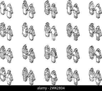 Le icone isometriche National Clothes Costume Design sono vettoriali Illustrazione Vettoriale