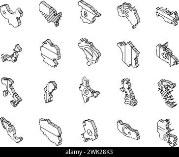 mappa del mondo del paese le icone isometriche di viaggio globale impostano il vettore Illustrazione Vettoriale