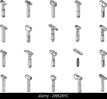 le icone isometriche della struttura della punta del martello impostano il vettore Illustrazione Vettoriale