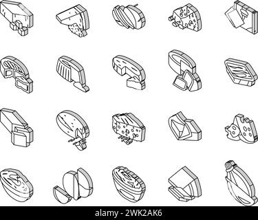 sezione di cibo a base di formaggio icone isometriche a base di latte imposta vettore Illustrazione Vettoriale