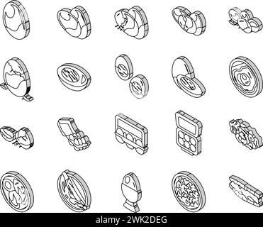le icone isometriche dell'allevamento di galline d'uovo impostano il vettore Illustrazione Vettoriale