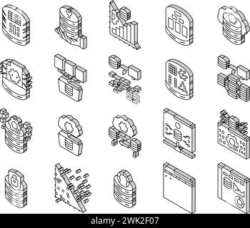 le icone isometriche del server amministratore del database impostano il vettore Illustrazione Vettoriale