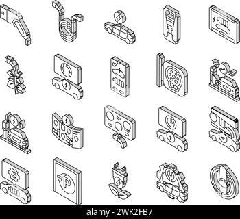 le icone isometriche della stazione di ricarica del veicolo elettrico impostano il vettore Illustrazione Vettoriale