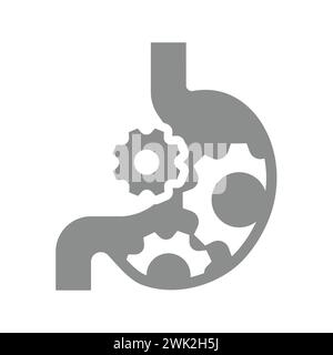 Icona del vettore dello stomaco e dell'ingranaggio. Sistema di digestione e simbolo di processo. Illustrazione Vettoriale