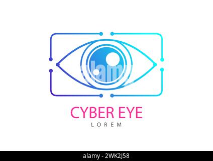 Logo Eye scanner .Cyber Eye su sfondo bianco .nanotecnologia elettronica .tecnologie del futuro .illustrazione vettoriale . Illustrazione Vettoriale