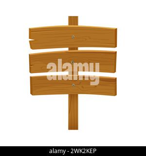 Segnaletica stradale in legno con tre tavole vuote marroni sul bastone per la segnaletica grafica vettoriale Illustrazione Vettoriale