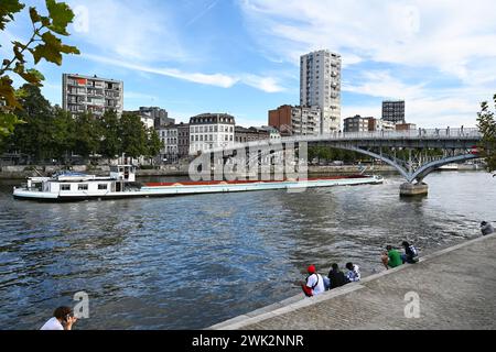 Battello fluviale utilizzato per il trasporto di merci alla rinfusa sul fiume Mosa Foto Stock