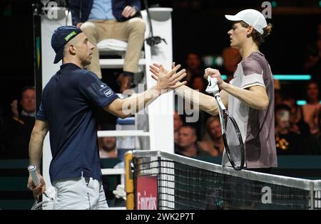 Rotterdam, Paesi Bassi. 18 febbraio 2024. Jannik Sinner d'Italia e Tallon Griekspoor di Nederland 1/2 finale durante l'ABN AMRO Open 2024, ATP 500 torneo di tennis il 17 febbraio 2024 a Rotterdam, Paesi Bassi. Foto di Laurent Lairys/ABACAPRESS.COM credito: Abaca Press/Alamy Live News Foto Stock