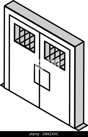 illustrazione vettoriale a doppia icona isometrica della porta della prigione metallica Illustrazione Vettoriale