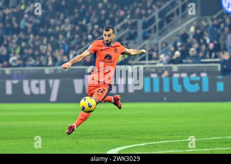 Milano, Italia. 16 febbraio 2024. Henrikh Mkhitaryan (22 anni) dell'Inter visto durante la partita di serie A tra Inter e Salernitana a Giuseppe Meazza a Milano. (Foto: Gonzales Photo - Tommaso Fimiano). Foto Stock