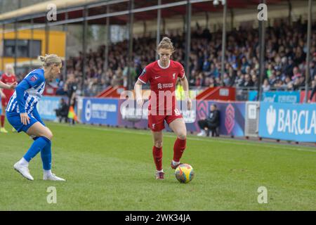 Crawley, Regno Unito. 18 febbraio 2024. Broadfield Stadium, Crawley, Inghilterra, 18 febbraio 2024: Jasmine Matthews (6 Liverpool) in azione durante la partita della Barclays Womens Super League tra Brighton e Liverpool al Broadfield Stadium di Crawley. (Tom Phillips/SPP) credito: Foto SPP Sport Press. /Alamy Live News Foto Stock