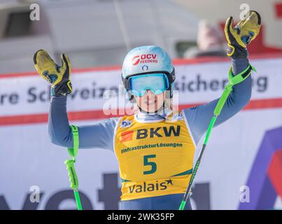 Crans-Montana, Vallese, Svizzera. 18 febbraio 2024. Crans-Montana Svizzera, 18/02/2024: Roberta MELESI d'Italia durante la Coppa del mondo FIS Crans Montana. La Coppa del mondo FIS Crans Montana si è svolta presso il famoso parco sciistico di Crans-Montana in Svizzera. (Immagine di credito: © Eric Dubost/ZUMA Press Wire) SOLO PER USO EDITORIALE! Non per USO commerciale! Foto Stock