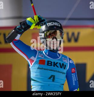 Crans-Montana, Vallese, Svizzera. 18 febbraio 2024. Crans-Montana Svizzera, 18/02/2024: La Francia Laura GAUCHE durante la Coppa del mondo FIS Crans Montana. La Coppa del mondo FIS Crans Montana si è svolta presso il famoso parco sciistico di Crans-Montana in Svizzera. (Immagine di credito: © Eric Dubost/ZUMA Press Wire) SOLO PER USO EDITORIALE! Non per USO commerciale! Foto Stock