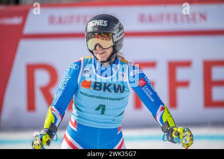 Crans-Montana, Vallese, Svizzera. 18 febbraio 2024. Crans-Montana Svizzera, 18/02/2024: La Francia Laura GAUCHE durante la Coppa del mondo FIS Crans Montana. La Coppa del mondo FIS Crans Montana si è svolta presso il famoso parco sciistico di Crans-Montana in Svizzera. (Immagine di credito: © Eric Dubost/ZUMA Press Wire) SOLO PER USO EDITORIALE! Non per USO commerciale! Foto Stock