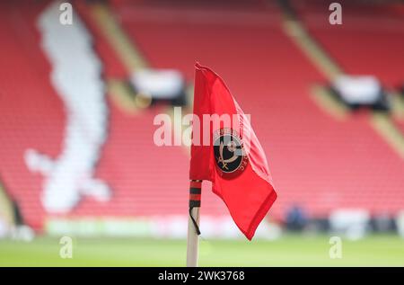 Bramall Lane, Sheffield, Regno Unito. 18 febbraio 2024. Premier League Football, Sheffield United contro Brighton e Hove Albion; Una bandiera d'angolo a Bramall Lane, sede dello Sheffield United Credit: Action Plus Sports/Alamy Live News Foto Stock