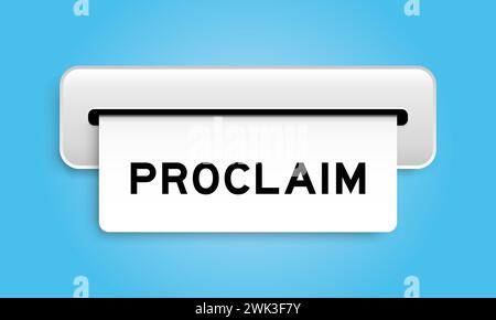 Banner coupon bianco con scritta "proclamazione" della macchina su sfondo blu Illustrazione Vettoriale