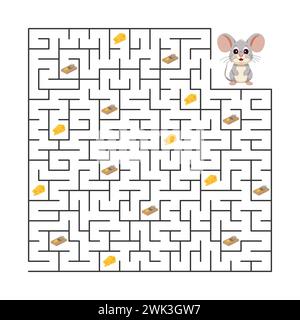 Aiuta il topo a raccogliere il formaggio e a trovare un modo Illustrazione Vettoriale
