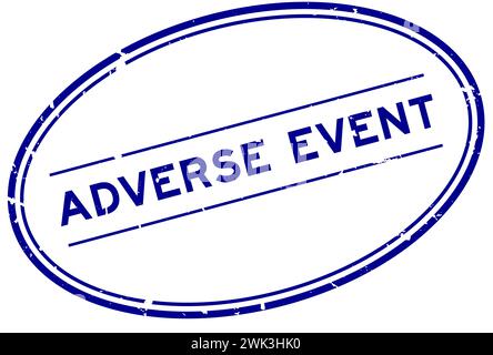 Timbro ovale in gomma blu grunge per eventi avversi su sfondo bianco Illustrazione Vettoriale