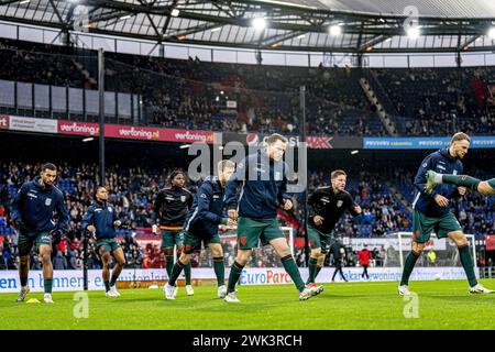 ROTTERDAM, Paesi Bassi. 18 febbraio 2024. SPO, Feyenoord Stadium De Kuip, eredivisie olandese, stagione 2023/2024, durante la partita Feyenoord - RKC, riscaldamento RKC credito: Tiri pro/Alamy Live News Foto Stock