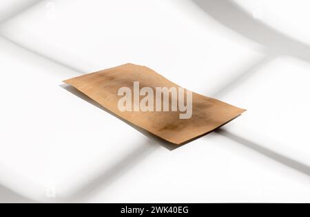 Custodia in carta Kraft, borsa con chiusura a zip, confezione mockup. Sacco beige con chiusura lampo per tè, caffè e vista angolare. Foto Stock