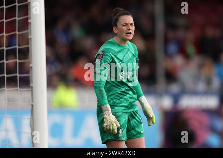 Crawley, Regno Unito. 18 febbraio 2024. Rachael Laws di Liverpool durante il Barclays Women's Super League match tra Brighton & Hove Albion e Liverpool al Broadfield Stadium di Crawley. Crediti: James Boardman/Alamy Live News Foto Stock