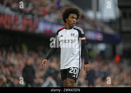 Londra, Regno Unito. 17 febbraio 2024. Londra, 17 febbraio 2024: Willian del Fulham durante la partita di Premier League tra Fulham e Aston Villa al Craven Cottage il 17 febbraio 2024 a Londra, Inghilterra. (Pedro Soares/SPP) credito: SPP Sport Press Photo. /Alamy Live News Foto Stock