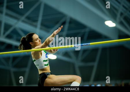 Ottignies Louvain la Neuve, Belgio. 18 febbraio 2024. La belga Claire Orcel è stata fotografata in azione durante i campionati belgi di atletica indoor, domenica 18 febbraio 2024 a Ottignies-Louvain-la-Neuve. BELGA PHOTO JASPER JACOBS credito: Belga News Agency/Alamy Live News Foto Stock