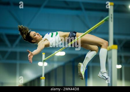 Ottignies Louvain la Neuve, Belgio. 18 febbraio 2024. La belga Claire Orcel è stata fotografata in azione durante i campionati belgi di atletica indoor, domenica 18 febbraio 2024 a Ottignies-Louvain-la-Neuve. BELGA PHOTO JASPER JACOBS credito: Belga News Agency/Alamy Live News Foto Stock