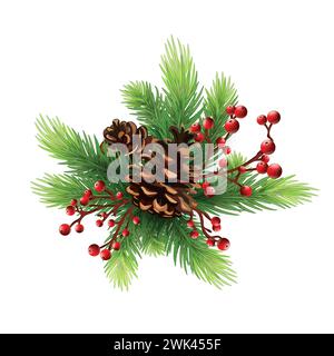 Illustrazione botanica decorativa per il design, albero di Natale. Modello biglietto di auguri con rami di pino. per biglietti di natale, striscioni, volantini, par Foto Stock