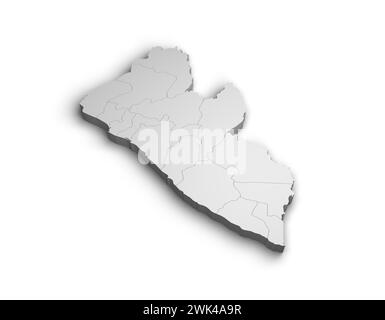 Illustrazione mappa 3d Liberia sfondo bianco isolato Foto Stock