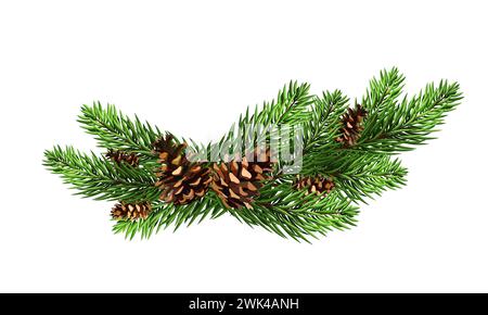 Illustrazione botanica decorativa per il design, albero di Natale. Modello biglietto di auguri con rami di pino. per biglietti di natale, striscioni, volantini, par Foto Stock