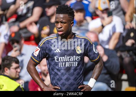 Madrid, Spagna. 18 febbraio 2024. Vinicius Junior del Real Madrid visto durante la partita di calcio la Liga EA Sports 2023/24 tra Rayo Vallecano e Real Madrid all'Estadio Vallecas di Madrid, Spagna. Credito: Agenzia fotografica indipendente/Alamy Live News Foto Stock