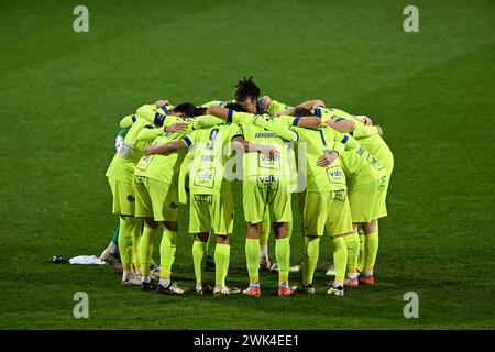 Eupen, Belgio. 18 febbraio 2024. Giocatori di Gent nella foto all'inizio di una partita di calcio tra KAS Eupen e KAA Gent, domenica 18 febbraio 2024 a Eupen, il giorno 26 della prima divisione del campionato belga 'Jupiler Pro League' 2023-2024. BELGA FOTO JOHN THYS credito: Belga News Agency/Alamy Live News Foto Stock