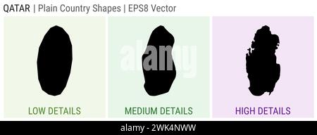 Qatar - forma di campagna pianeggiante. Mappe dettagliate basse, medie e alte del Qatar. Illustrazione del vettore EPS8. Illustrazione Vettoriale