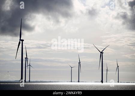Primo piano di una turbina eolica nei Paesi Bassi Foto Stock
