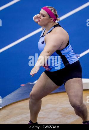 17/18 febbraio 2024, Utilita National Indoor Arena, Birmingham, Regno Unito. Evento: 2024 UK Indoor Athletics Championships. Didascalia: Campbell - UK Women’s Shot Put Champion 2024). Immagine: Mark Dunn / Alamy Live News (Sport) Foto Stock