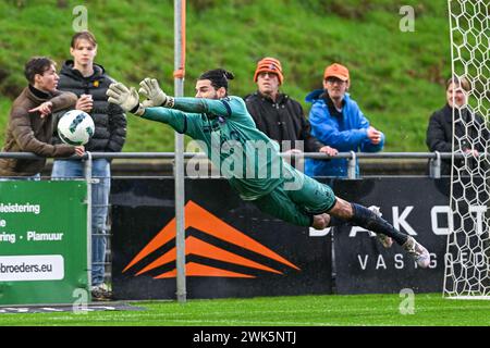 Portiere Davor Matijas (71) del Beerschot, nella foto di domenica 18 febbraio 2024 a Deinze, Belgio, durante una partita di calcio tra KMSK Deinze e Beerschot nella ventiduesima partita della stagione Challenger Pro League 2023-2024. FOTO SPORTPIX | Stijn Audooren Foto Stock